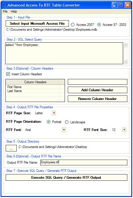 Advanced Access To RTF Table Converter screenshot