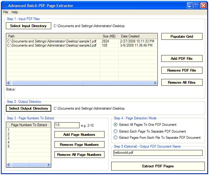 Windows 10 Advanced Batch PDF Page Extractor full