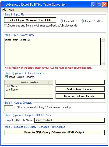 Advanced Excel To HTML Table Converter screenshot