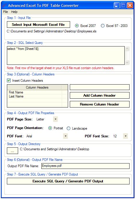 Advanced Excel To PDF Table Converter