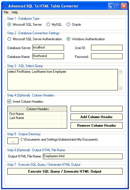 Free Download Program Advanced Sql To Html Table Converter