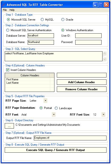 Advanced SQL To RTF Table Converter