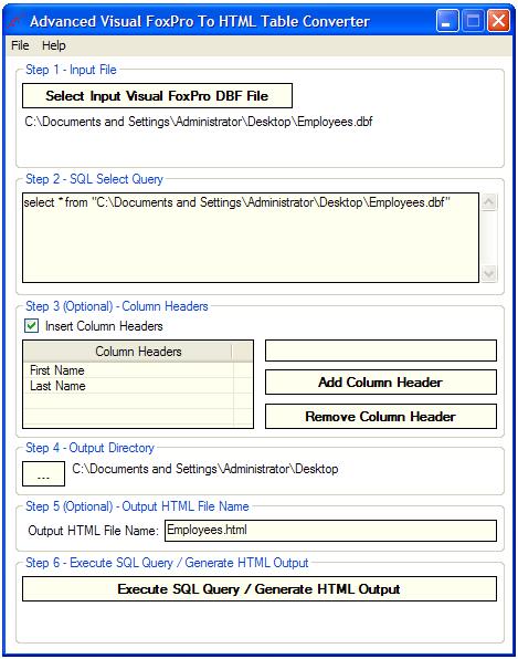 Advanced Visual FoxPro To HTML Table Converter