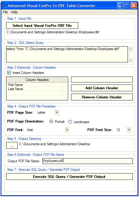 Windows 7 Advanced Visual FoxPro To PDF Table Converter 1.8 full