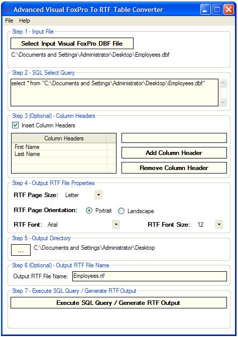 Advanced Visual FoxPro To RTF Table Converter