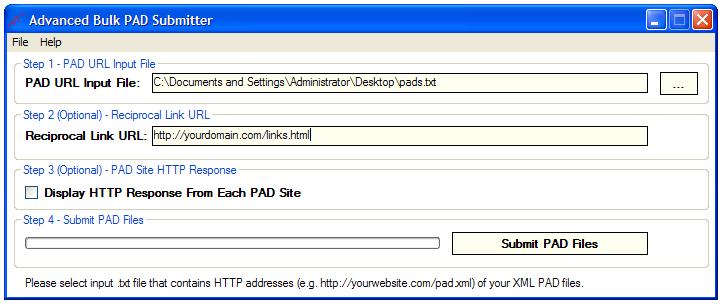 Automates HTTP submission of multiple PAD files.