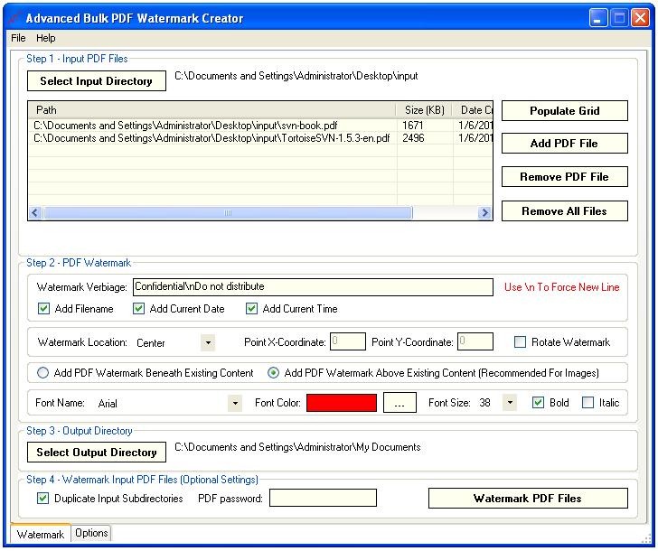 Advanced Bulk PDF Watermark Creator screenshot Advanced Bulk PDF Watermark Creator screenshot