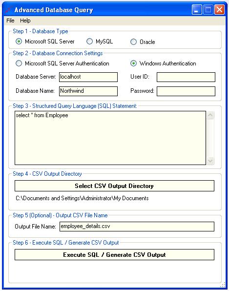 Advanced Database Query screenshot Advanced Database Query screenshot