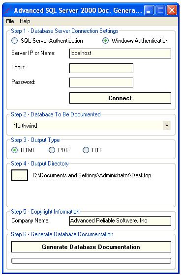 Generates Microsoft SQL Server 2000 database documentation in HTML, PDF and RTF.