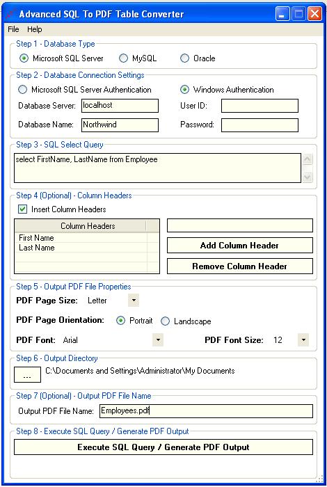 Advanced SQL To PDF Table Converter