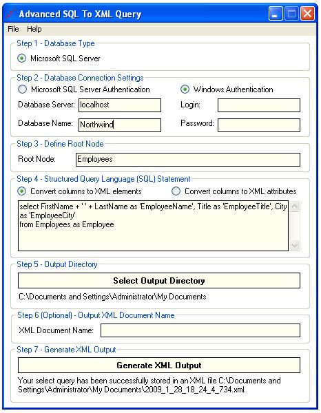 Advanced SQL To XML Query screenshot Advanced SQL To XML Query screenshot